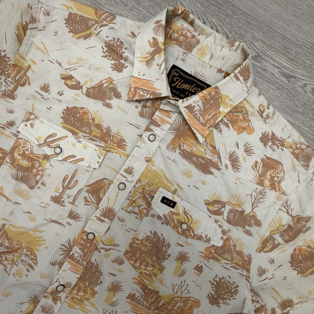 Howler Brothers H Bar B Shirt Mens M Coyotes Desert Tan Pearl Snap Western SS